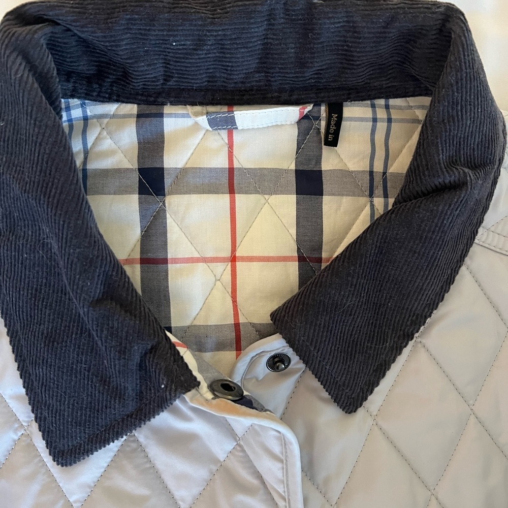Barbour Light Blue Quilted Utility Jacket with Navy Collar - Picture 2 of 7